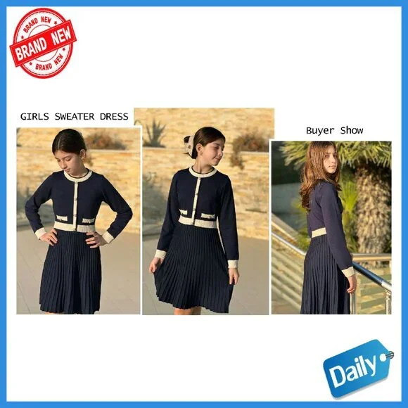 Girls Long Sleeve Knit Sweater Dress A-Line Fall Winter Casual - Picture 8 of 8